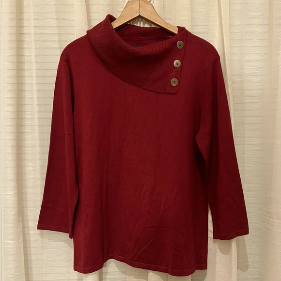NWT Investments Long Sleeve Button Folded Neck Knit Top Blouse Sweater - Picture 1 of 7